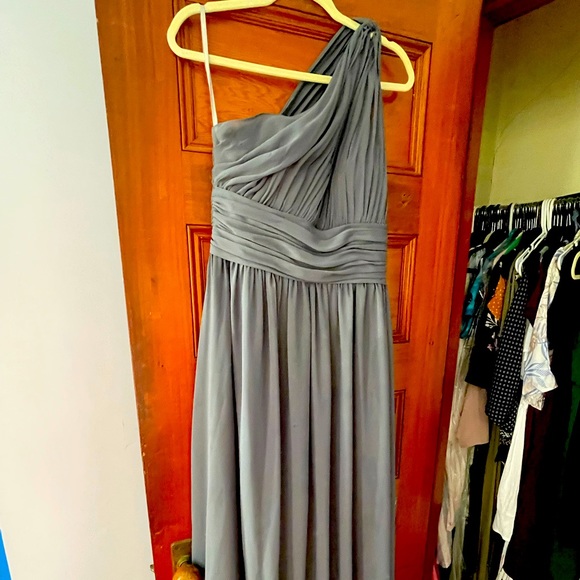 A- line, off the shoulder, gray bridesmaids dress - Picture 3 of 4